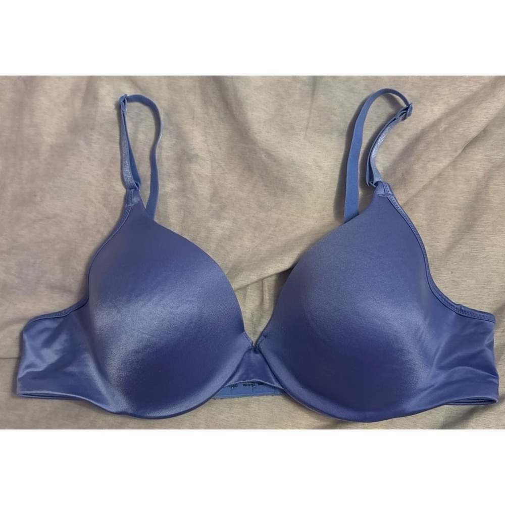 Barely There Blue Satin Lightly Lined Underwire Full Coverage Bra, 34B